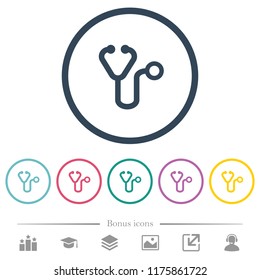Stethoscope flat color icons in round outlines. 6 bonus icons included.