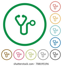 Stethoscope flat color icons in round outlines on white background