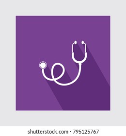 Stethoscope Flat Icon With Long Shadow.
