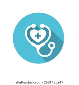 Icono plano del estetoscopio. Ilustración simple con sombra larga para gráfico y Diseño web.
