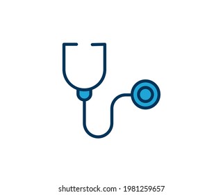 Icono plano de estetioscopio. Señales de línea delgada para el logotipo de diseño, tarjeta de visita, etc. Símbolo de esquema único de alta calidad para diseño web o aplicación móvil. Pictograma de contorno médico.