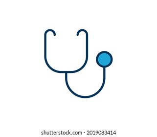Icono plano de estetioscopio. Señales de línea delgada para el logotipo de diseño, tarjeta de visita, etc. Símbolo de esquema único de alta calidad para diseño web o aplicación móvil. Pictograma de contorno médico.