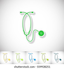 Stethoscope. Flat sticker with shadow on white background. Vector illustration