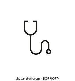 Stethoscope. Flat thin line illustration. Medical equipment, heartbeat, general practitioner. Doctor concept. For health, medicine, hospital