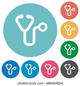 Stethoscope flat white icons on round color backgrounds