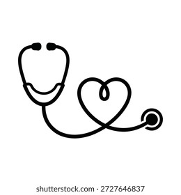 Stethoscope forming a heart shape on a plain white background