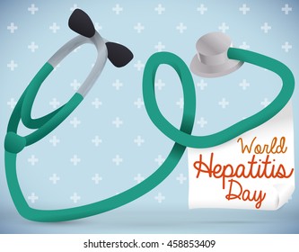 Stethoscope forming a liver shape with a paper to commemorate World Hepatitis Day.