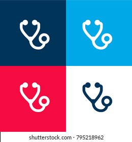 Stethoscope four color material and minimal icon logo set in red and blue