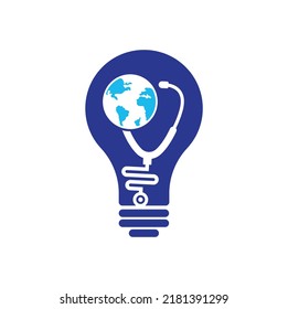Stethoscope globe bulb shape concept logo design vector. World Medical Logo Template Design.