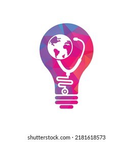 Stethoscope globe bulb shape concept logo design vector. World Medical Logo Template Design.