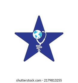 Stethoscope globe star shape concept logo design vector. World Medical Logo Template Design.