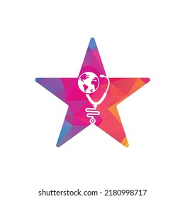 Stethoscope globe star shape concept logo design vector. World Medical Logo Template Design.