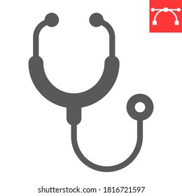Stethoscope glyph icon, medical and doctor, physical examination sign vector graphics, editable stroke solid icon, eps 10