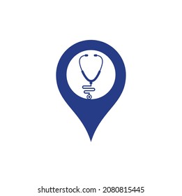 Stethoscope gps shape concept logo. medical icon. health symbol.	