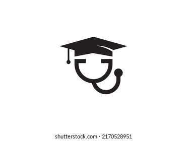 Stethoscope And Graduate Logo Design. Creative Education, Health, Doctor Icon Vector.