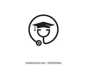 Stethoscope And Graduate Logo Design. Creative Education, Health, Doctor Icon Vector.