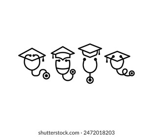 stethoscope with graduation cap education school icons symbol sign vector design flat illustration collections sets