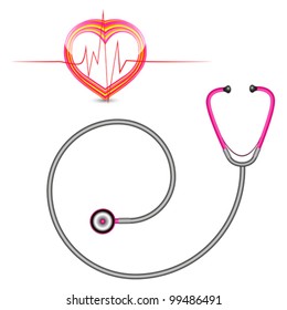 stethoscope and graph against white background, abstract vector art illustration