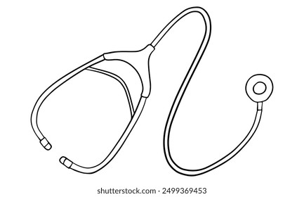 Estetoscopio dibujado a mano Ilustración vectorial de contorno. Aislado en el fondo blanco