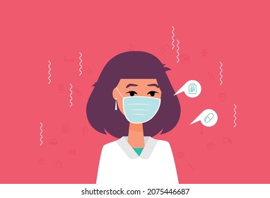 Stethoscope. Health care. Flat vector illustration with text.