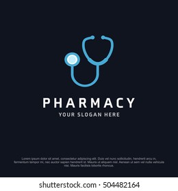 stethoscope health logo, abstract vector logo design template icon of company identity symbol concept for therapy service, pharmacy, hospital, medical clinic or any natural health care business