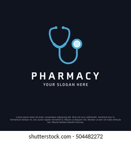 stethoscope health logo, abstract vector logo design template icon of company identity symbol concept for therapy service, pharmacy, hospital, medical clinic or any natural health care business