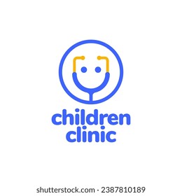 stethoscope health medical circle modern simple line mascot kids cartoon logo design vector icon illustration