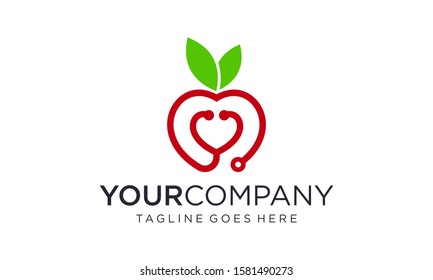 Stethoscope and healthy food for medical logo design concepts 