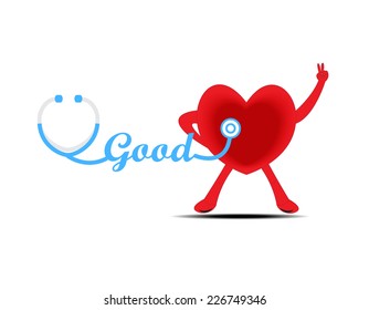 stethoscope and a healthy heart on white background