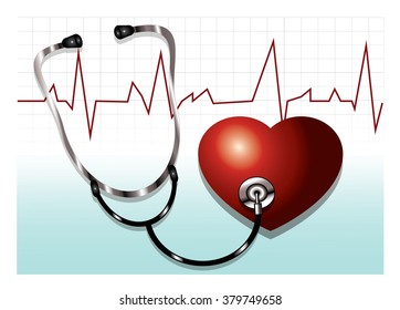 stethoscope to hear the heartbeat and electrocardiogram
