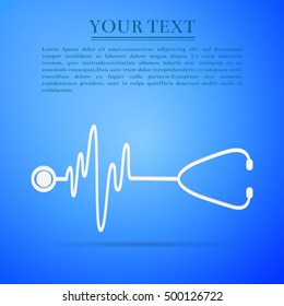 Stethoscope with a heart beat flat icon on blue background. Adobe illustrator