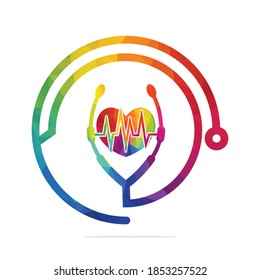 Stethoscope and heart beat vector design. Health and medicine symbol.