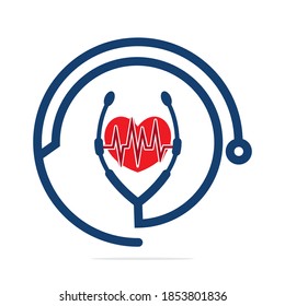 Stethoscope and heart beat vector design. Health and medicine symbol.