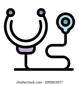 Stethoscope Heart Diagnostics Icon. Outline Stethoscope Heart Diagnostics Vector Icon Color Flat Isolated