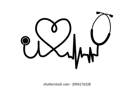 Stethoscope heart digital cut file, Nurse Life Vector and Clip Art 