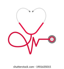 stethoscope, heart and heartbeat flat icons in 
medicine