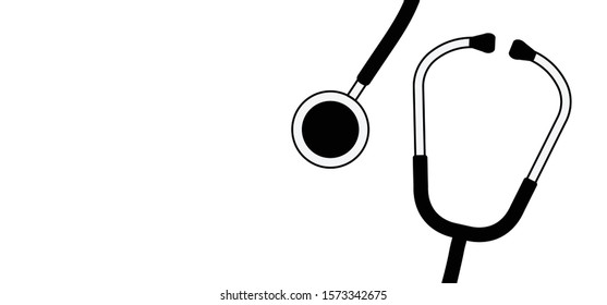 Stethoscope, heart icon. Doctor tool. Stethoscope cardio device. Healthcare, heartbeat pictogram. Medical stethoscope, is an instrument for listening to sounds in the body. Heart check, line pulse.