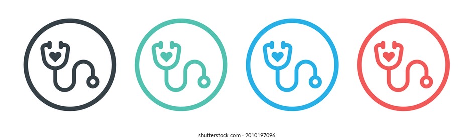 Estetioscopio con icono cardíaco en el signo de botón. Ilustración vectorial de cardiología, diagnóstico y equipo médico.