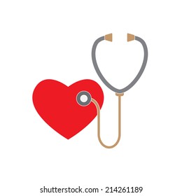 Stethoscope and heart icon or sign on white background. Vector symbol or element for medicine design.