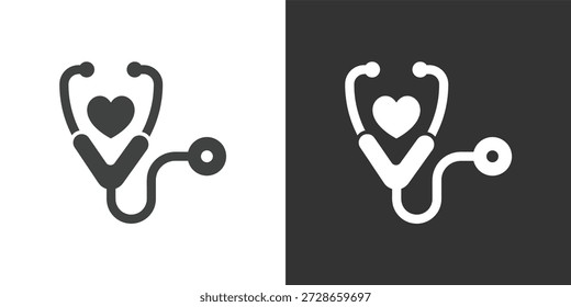 Estetoscopio e icono del corazón. Icono de la serie de glifos sólidos