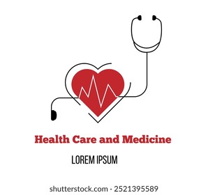 Stethoscope with Heart Medical Services Template Line Art. Health care and modern medicine technology concept vector