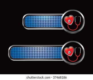 stethoscope and heart on blue checkered tabs