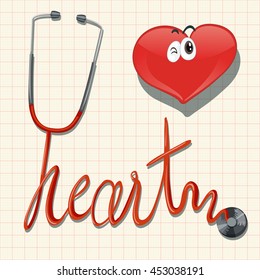 Stethoscope and heart on graph paper illustration