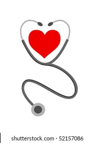 Stethoscope and heart on white