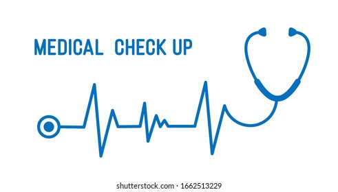 Stethoscope With Heart Pace Line Illustration. Medical Check Up Concept.