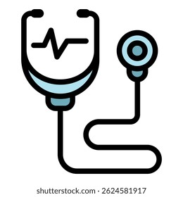 Stethoscope heart rate icon. Outline stethoscope heart rate vector icon color flat isolated
