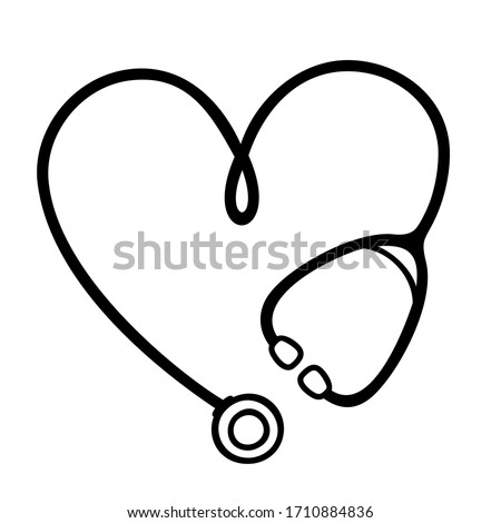 Stethoscope heart shape monogram for nurse. Medical clipart icon for nurses or doctors. Vector illustration