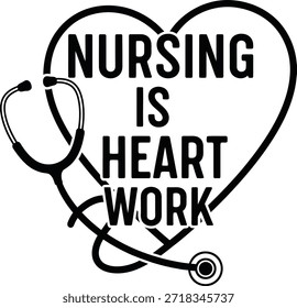 La enfermería con forma de corazón con estetoscopio es una Ilustración vectorial de trabajo cardíaco para el personal médico