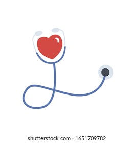 Stethoscope with heart shape on white background. Vector illustration in trendy flat style. EPS 10.