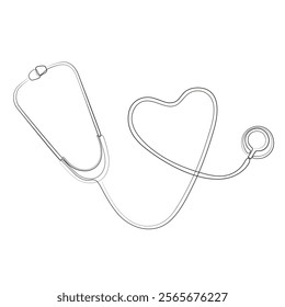 Stethoscope with heart shape vector illustration. Medical tool concept line art. Continuous one line drawing. Hand Drawn Stethoscope isolated on white background.